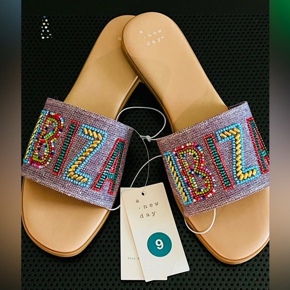a new day Shoes - Women's Nehemia Beaded Canvas Slide Sandals - A New Day Navy Blue 9
